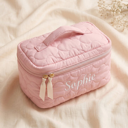 Personalised Quilted Puffer Makeup Bag — Custom Name Cosmetic Bag | Gift for Her