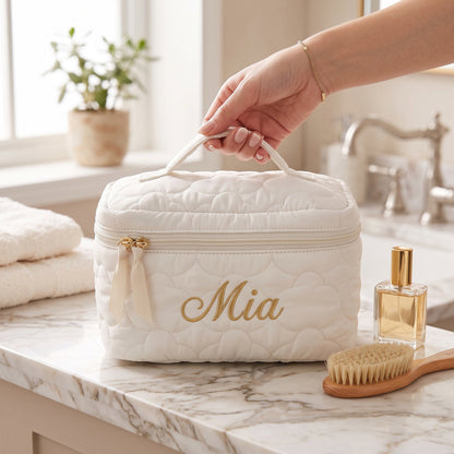 Personalised Quilted Puffer Makeup Bag — Custom Name Cosmetic Bag | Gift for Her