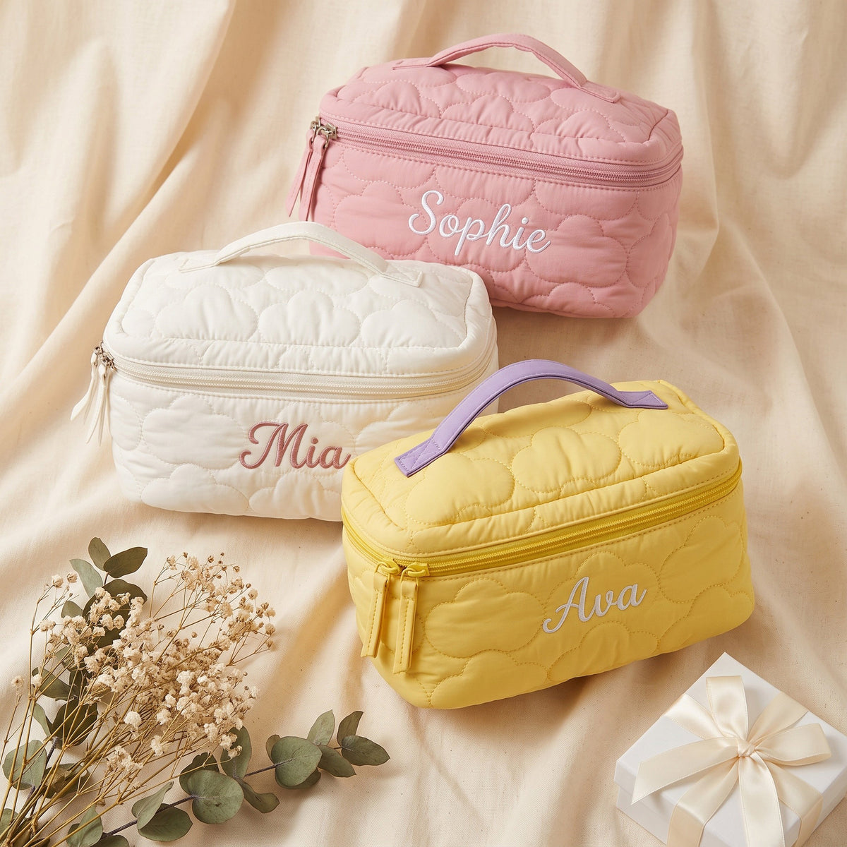 Personalised Quilted Puffer Makeup Bag — Custom Name Cosmetic Bag | Gift for Her