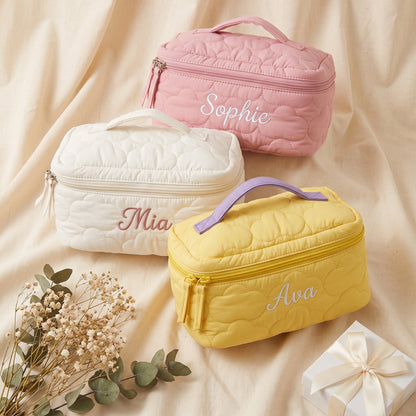 Personalised Quilted Puffer Makeup Bag — Custom Name Cosmetic Bag | Gift for Her