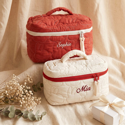 Personalised Quilted Bunny Makeup Bag — Custom Name | Gift for Her