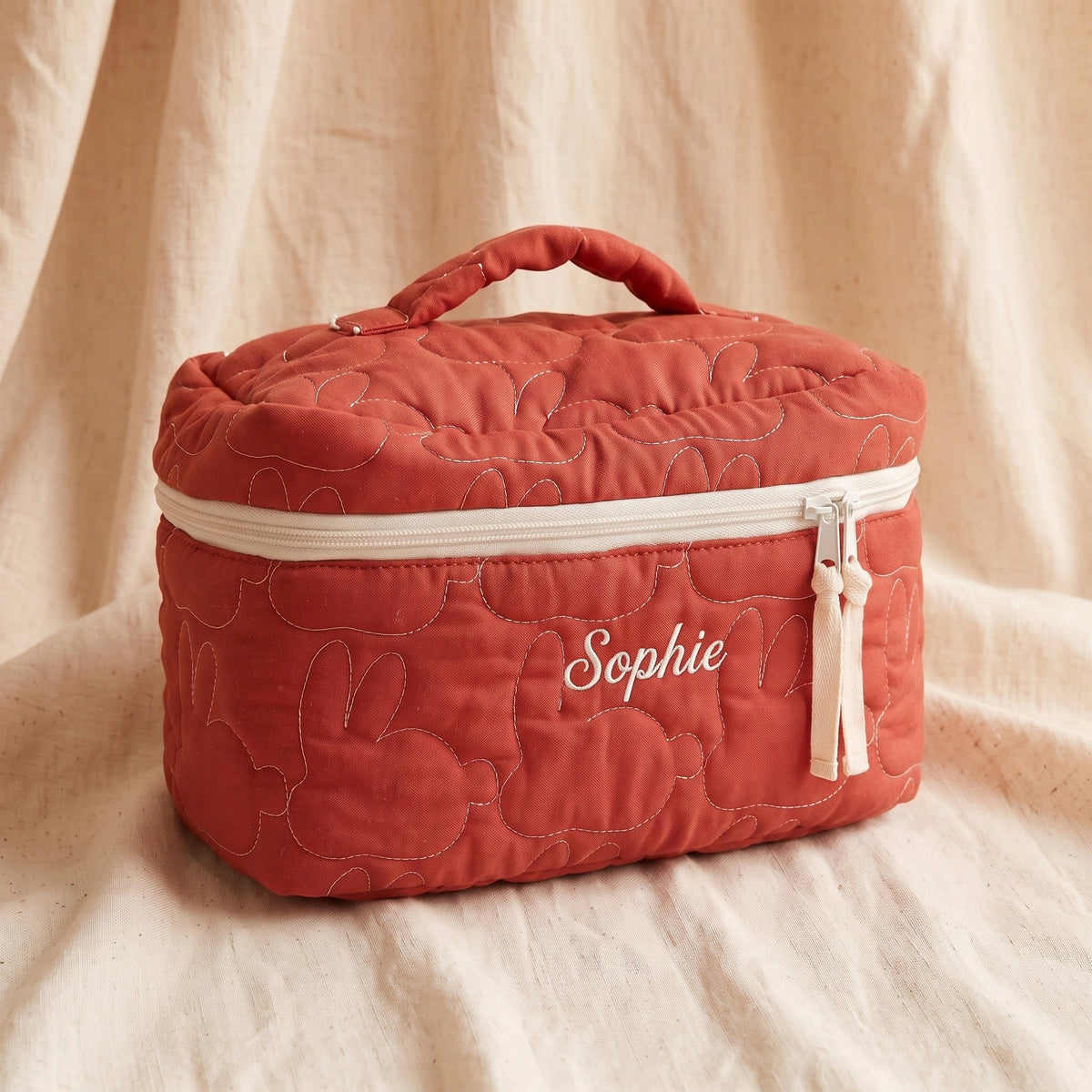 Personalised Quilted Bunny Makeup Bag — Custom Name | Gift for Her