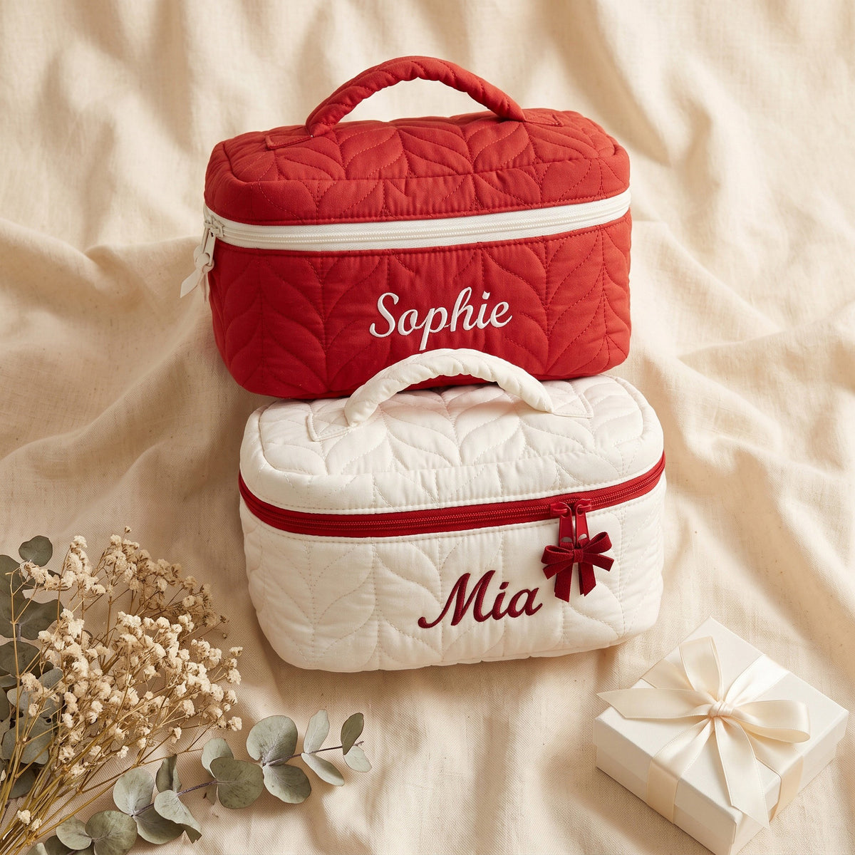 Personalised Quilted Bunny Makeup Bag — Custom Name | Gift for Her