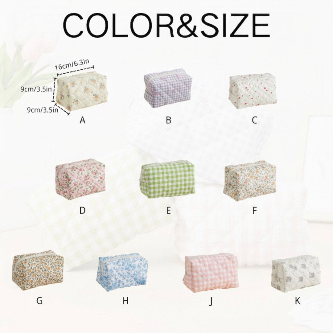 Personalised Quilted Floral Makeup Bag — Custom Name Embroidery Cosmetic Bag Gift for Her