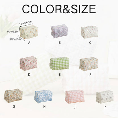 Personalised Quilted Floral Makeup Bag — Custom Name Embroidery Cosmetic Bag Gift for Her
