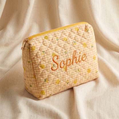 Personalised Quilted Clutch Makeup Bag — Custom Name | Gift for Her