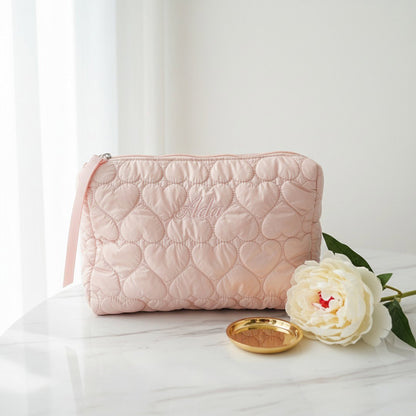 Personalised Embroidery Makeup Bag — Custom Name Quilted Cosmetic Bag Gift for Her