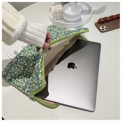 Quilted Cute Pink Green Floral Plaid iPad Bag,Laptop Sleeve,Laptop Bag