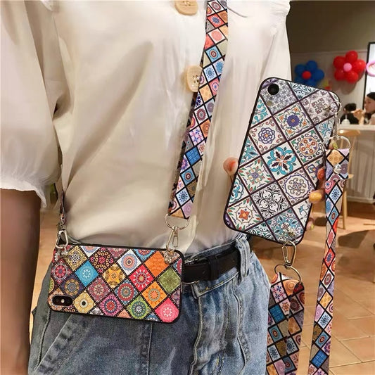 Bohemia Style Crossbody Lanyard Vintage Soft Back Phone Cover for iPhone 14-6 Case