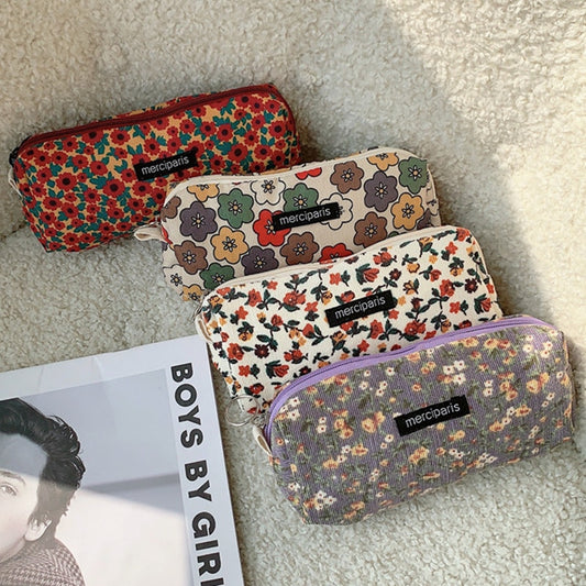Corduroy Floral Travel Cosmetic Lipstick Purse Storage Bag Kawaii Pencil Case Bags
