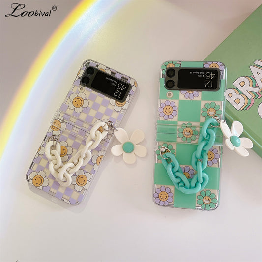 Cute Cartoon Smile Flower Wrist Chain Case For ZFlip 3-5 Bracket Pearl Bracelet Cover