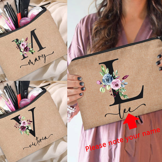 Customized Personalized Name Linen Cosmetic Bag Bridesmaid Bachelor Party Lipstick Bag